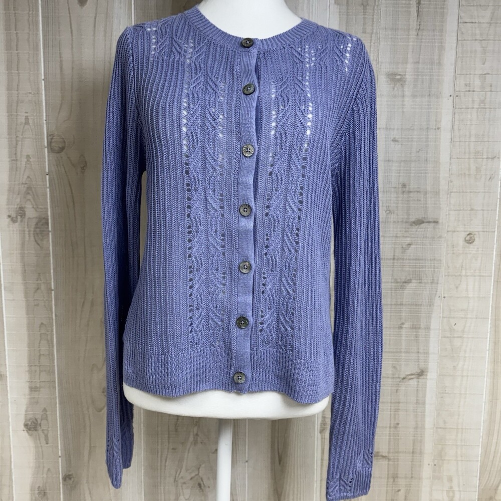 Sundance Lottie Anne Linen‎ S Knit Cardigan Sweater Lavender Classic Lagenlook